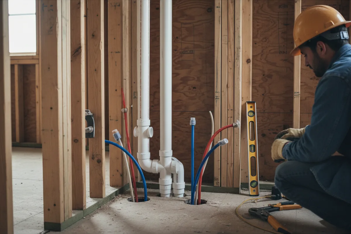 Drain and supply rough-in during Sump Pump Repair in Houston