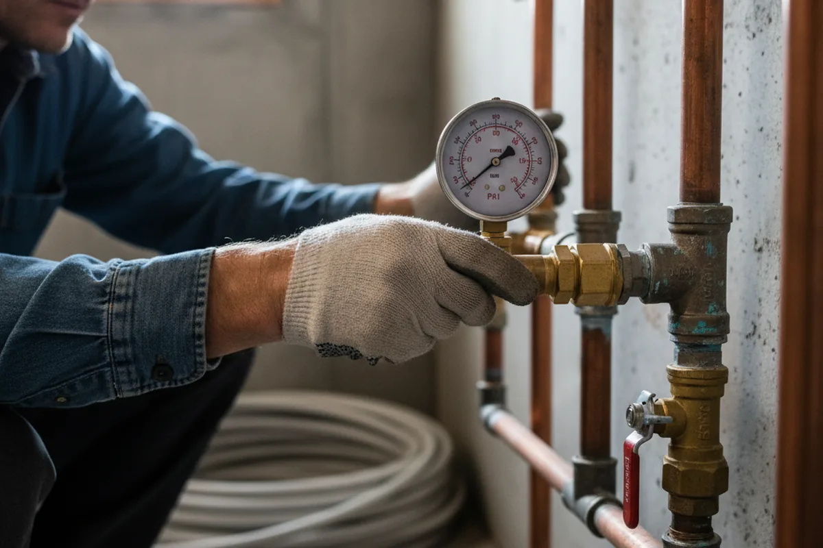 Pressure testing a repaired line during Water Line Repair in Houston